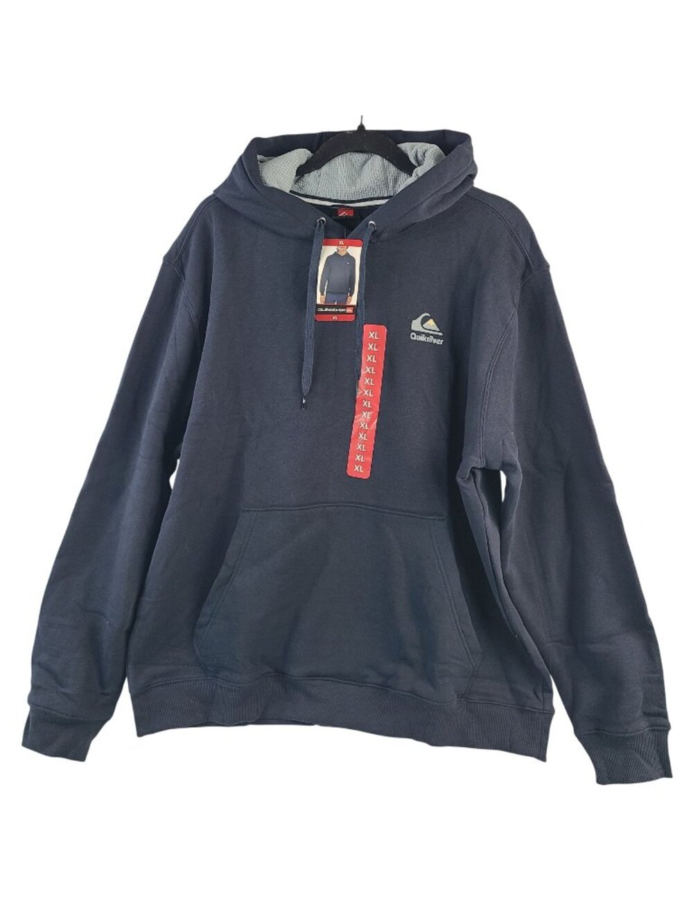 NEW Quiksilver Men's Navy Graphic Pullover Hoodie Sz XL Front Logo & Back Sunset